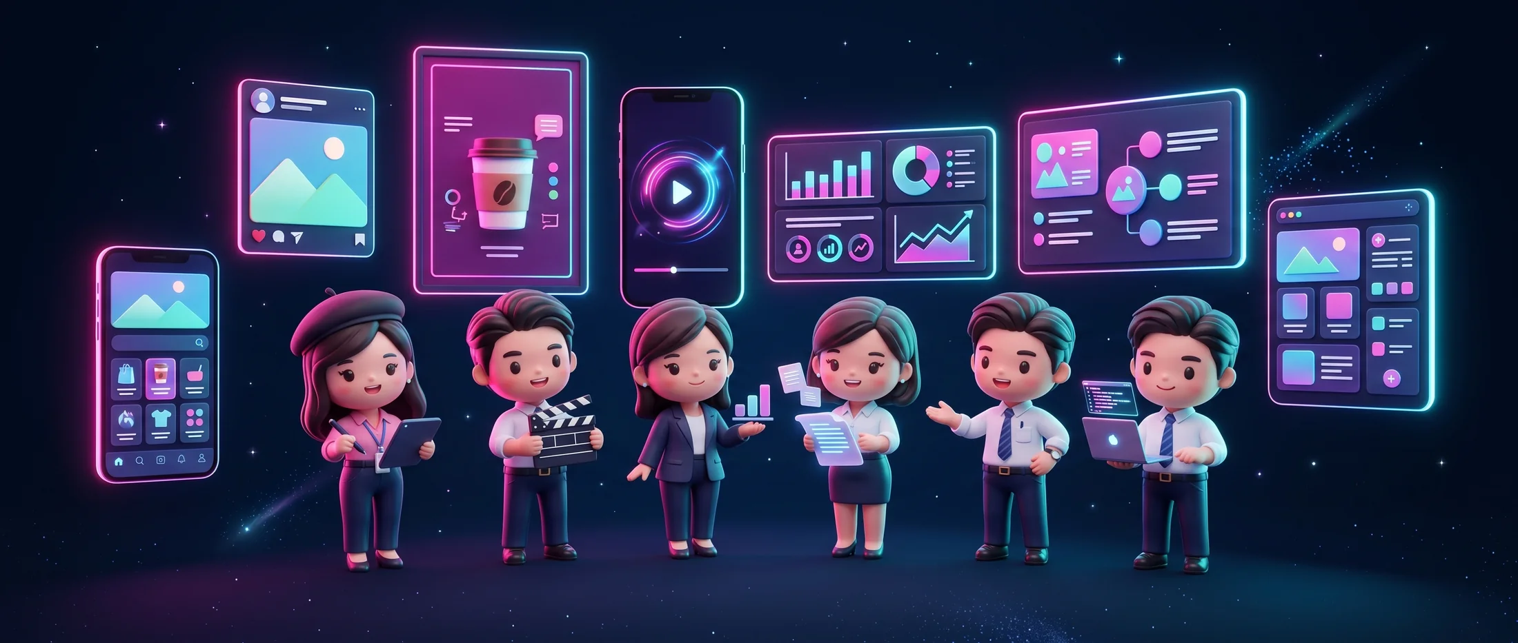 ผลงานที่ได้: โพสต์ โปสเตอร์ คลิป Dashboard สไลด์ เว็บแอป